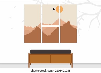 Abstract set landscape posters in flat style. Modern colorful hand drawn design background for social media, cover, wall decor, web design, interior