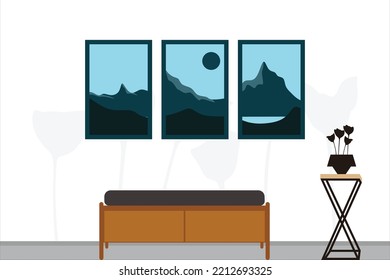 Abstract set landscape posters in flat style. Modern colorful hand drawn design background for social media, cover, wall decor, web design, interior