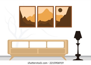 Abstract set landscape posters in flat style. Modern colorful hand drawn design background for social media, cover, wall decor, web design, interior