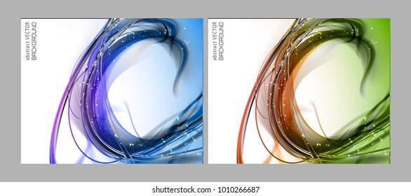 Abstract set light futuristic dynamic backgrounds. Expressive cool vector frame with contrast glowing fibers.
