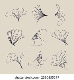 abstract set of line art style floral pattern icon symbol design collection