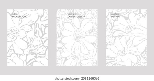 abstract set line art style foliage flower pattern design banner template cover background collection