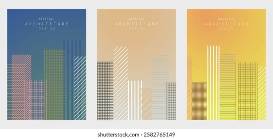 abstract set of line art style architecture pattern template banner card Poster design concept backgrounds collection