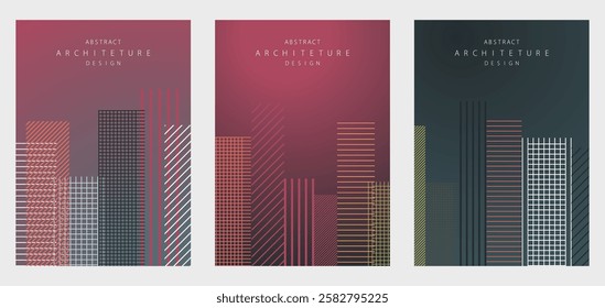 abstract set of line art style architecture pattern template banner card Poster design concept backgrounds collection