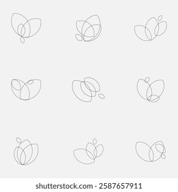 abstract set of line art style minimalism floral pattern design icon symbol collection