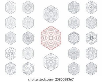 abstract set of line hexagon pattern design icon collection