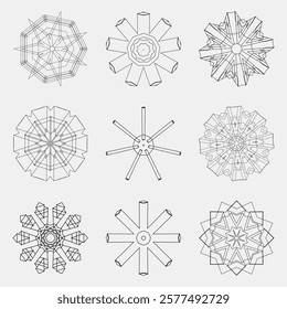 abstract set of line style floral pattern circle mandala icon symbol design element collection 