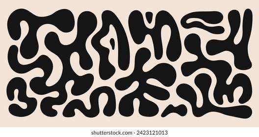 Abstract set liquid organic shapes. Black wavy bubbles and drops in trendy y2k style. Vector illustration