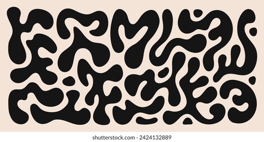 Abstract set liquid organic shapes. Black wavy bubbles and drops in trendy y2k style. Vector illustration