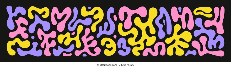 Conjunto abstracto de formas orgánicas líquidas. Burbujas onduladas coloridas y gotas en el estilo de moda y2k. Ilustración de vector