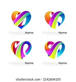 Abstract set love care logo design vector, social icon
