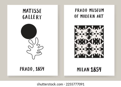 Ein abstrakter Satz von Matisse-Plakaten mit abstraktem Gesicht und geometrischen Formen. Ästhetische Gegenwartskunst, Illustration, Vektorgrafik, Poster, Postkarte