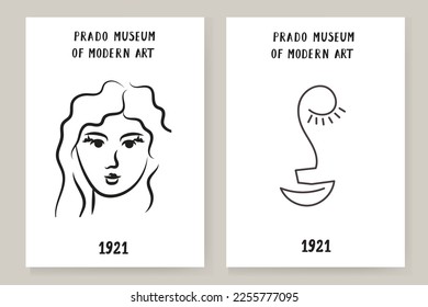 An abstract set of Matisse posters depicting an abstract face and geometric shapes. Aesthetic Contemporary Art, Illustration, Vector, Poster, Postcard