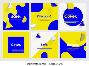 Abstract set of minimal cover design. bright colors, 3D shapes and place for text. trendy art for cover, ad, promotion, discount, offer, web, social media, banner.