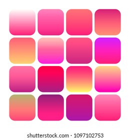 Abstract set of modern bright gradient backgrounds and texture, mobile app vector icon templates set for smartphone screen. Minimal style flat button, vivid modern geometric shape, element for logo.