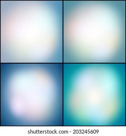 Abstract set of multicolored backgrounds, defocused lights vector illustration