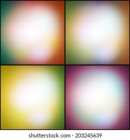 Abstract set of multicolored backgrounds, defocused lights vector illustration