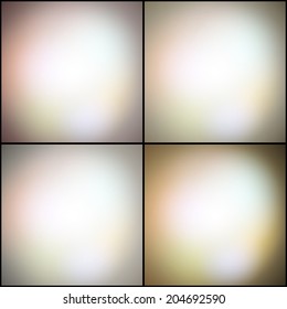 Abstract set of multicolored backgrounds, defocused lights vector illustration