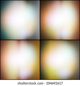 Abstract set of multicolored backgrounds, defocused lights vector illustration