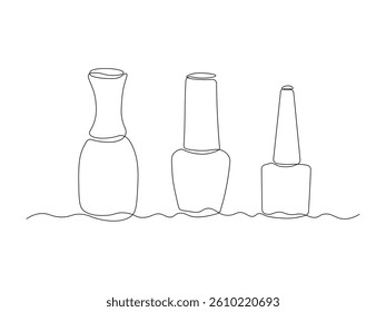 Abstract set of nail polishes, continuous single one line art hand drawing sketch logo