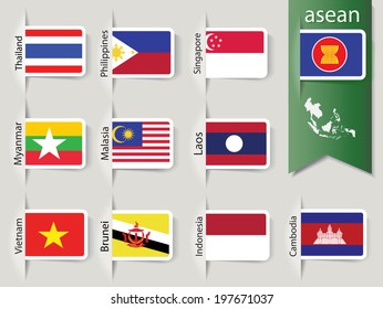 abstract set of nation flags for Southeast asia countries, AEC, ASEAN Economic Community, Vector illustration, EPS10
