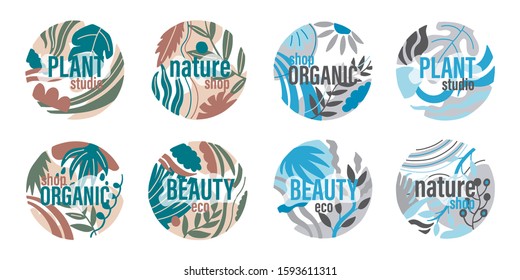 Abstract set nature art. Circle object for text. Vector illustration.