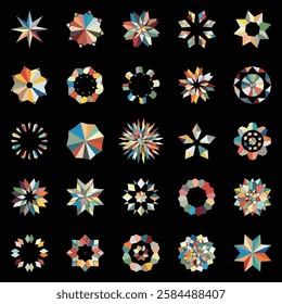 abstract set of olorful floral pattern concentric mandala icon symbol design collection