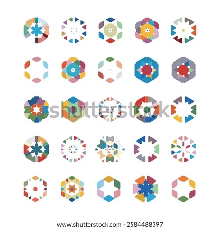 abstract set of olorful floral pattern concentric mandala icon symbol design collection