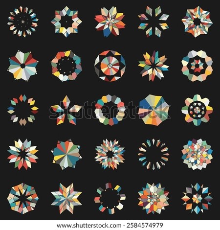 abstract set of olorful floral pattern concentric mandala icon symbol design collection