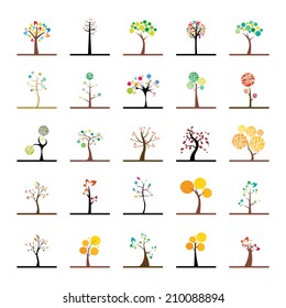 abstract set on a cute trees on a white background