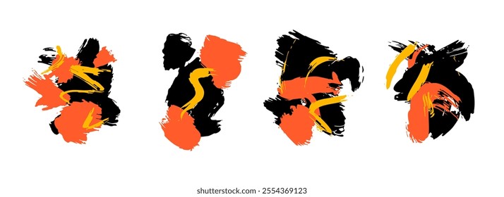 Abstractas conjunto de colores naranja, rojo y negro de Formas contrastadas dibujadas a mano con la bandera alemana y composiciones de líneas. Fondos vibrantes del collage con trazos desordenados para el Diseño gráfico, Anuncios, carteles