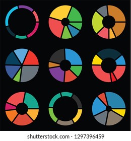 abstract set of pie chart 6 segment random color. Infographic element.
