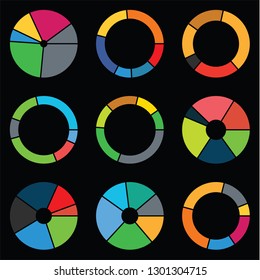 abstract set of pie chart 6 segment random color. Infographic element.