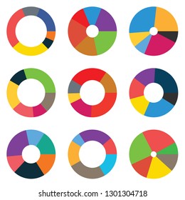 abstract set of pie chart 6 segment random color. Infographic element.