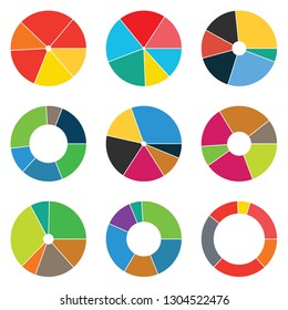 abstract set of pie chart 6 segment random color. Infographic element.
