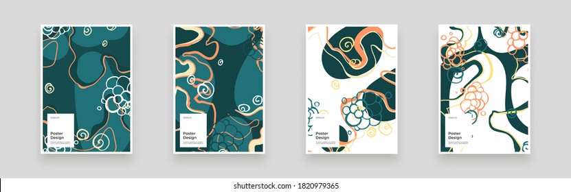 Abstract set Placards, Posters, Flyers, Banner Designs. Colorful illustration. Lines, spots, shapes and scribbles. Decorative chaotic backdrop. Hand drawn texture, decor shapes.