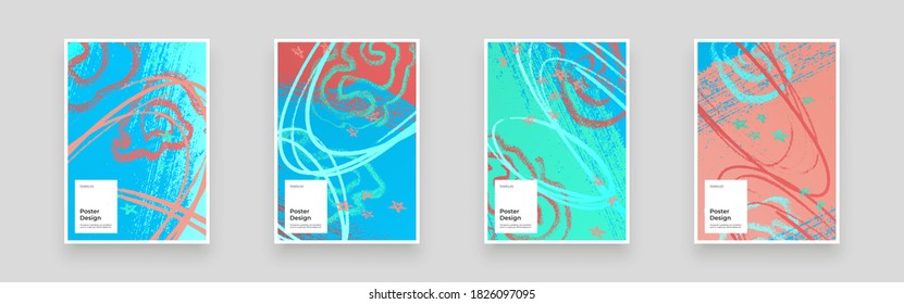 Abstract set Placards, Posters, Flyers, Banner Designs. Colorful illustration. Lines, spots, shapes and scribbles. Decorative chaotic backdrop. Hand drawn texture, decor shapes.