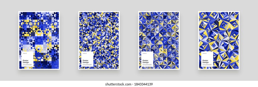Abstract set Placards, Posters, Flyers, Banner Designs. Colorful illustration. Flat geometric shapes. Decorative chaotic backdrop.