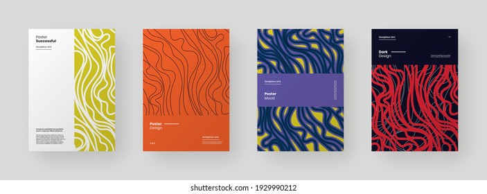 Abstract set Placards, Posters, Flyers, Banner Designs. Flat wavy linear illustration. Decorative backdrop. Eps10.