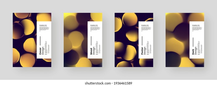 Abstract set Placards, Posters, Flyers, Banner Designs. Colorful illustration on vertical A4 format. 3d geometric shapes. Bokeh, spheres, circles, lanterns