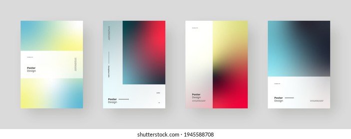 Abstract set Placards, Posters, Flyers, Banner Designs. Colorful gradients on vertical A4 format. Glass effect.  Decorative neumorphism backdrop.