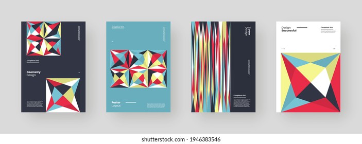 Abstract set Placards, Posters, Flyers, Banner Designs. Colorful geometric illustration on vertical A4 format. Flat shapes ornament. Decorative backdrop. Eps10