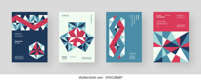 Abstract set Placards, Posters, Flyers, Banner Designs. Colorful geometric illustration on vertical A4 format. Flat shapes ornament. Decorative backdrop. Eps10