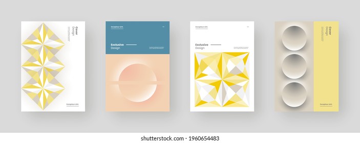 Abstract set Placards, Posters, Flyers, Banner Designs. Colorful geometric illustration on vertical A4 format. Flat shapes ornament. Decorative backdrop. Eps10