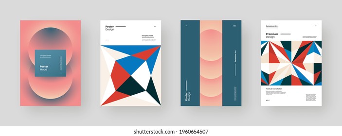 Abstract set Placards, Posters, Flyers, Banner Designs. Colorful geometric illustration on vertical A4 format. Flat shapes ornament. Decorative backdrop. Eps10
