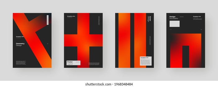 Abstract set Placards, Posters, Flyers, Banner Designs. Colorful gradient on vertical A4 format. Glass effect. Decorative neumorphism backdrop. Gradient glassmorphism shapes on black background