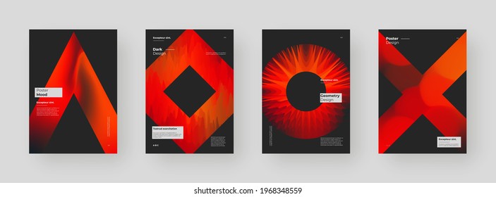 Abstract set Placards, Posters, Flyers, Banner Designs. Colorful gradient on vertical A4 format. Decorative backdrop. Vibrant gradient shape on black background