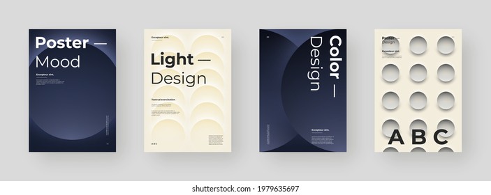 Abstract set Placards, Posters, Flyers, Banner Designs. Colorful illustration on vertical A4 format. Geometric shapes. Decorative sphere backdrop. Gradient circles.