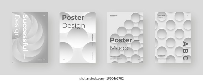 Abstract set Placards, Posters, Flyers, Banner Designs. Colorful illustration. 3d geometric shapes. Decorative neumorphism backdrop.