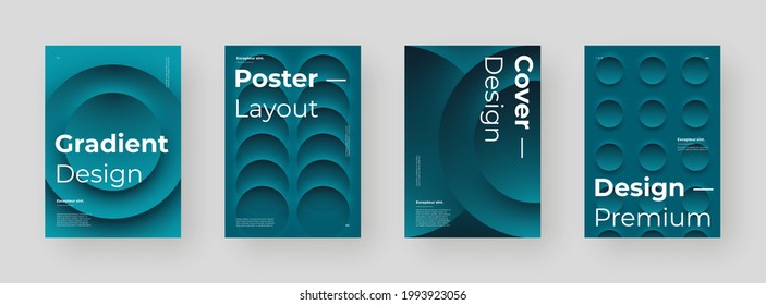 Abstract set Placards, Posters, Flyers, Banner Designs. Colorful illustration on vertical A4 format. 3d geometric shapes. Decorative neumorphism backdrop.